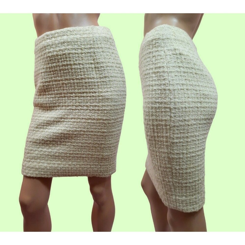 Vintage 90s Gianni Versace Couture Tweed Pencil Skirt EUR 40 Pale Green Cream
